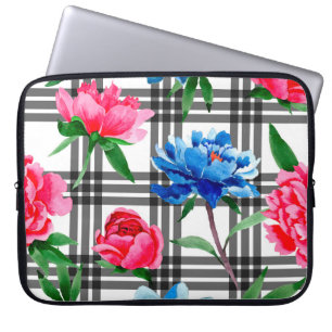 Wildflower red and blue peonies flowers pattern in laptop sleeve