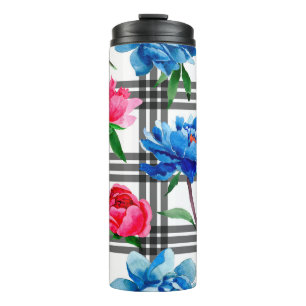 Wildflower red and blue peonies flowers pattern in thermal tumbler