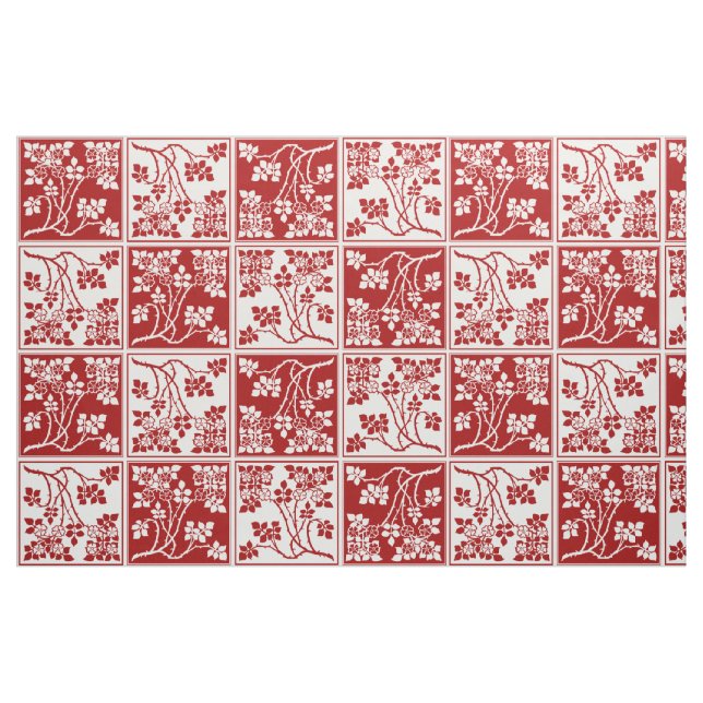 Wildflower Red White Tiled Pretty Floral Chequered Fabric (Fat Quarter)