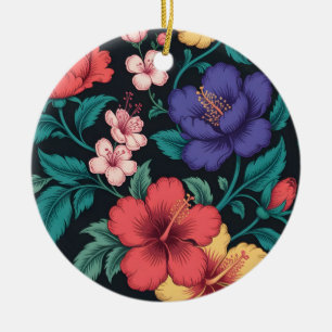Wildflower Repeat Pattern Ceramic Tree Decoration