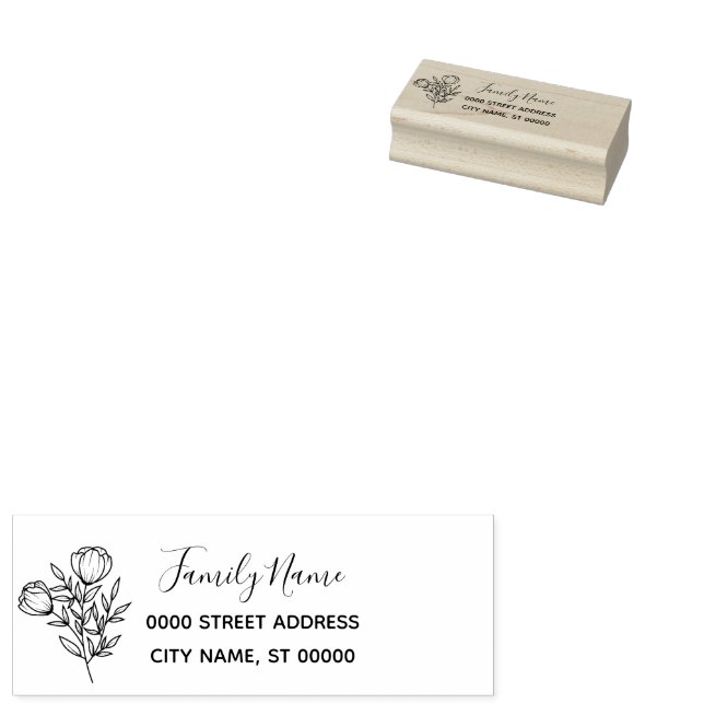 Wildflower Return Address Rubber Stamp (Stamped)