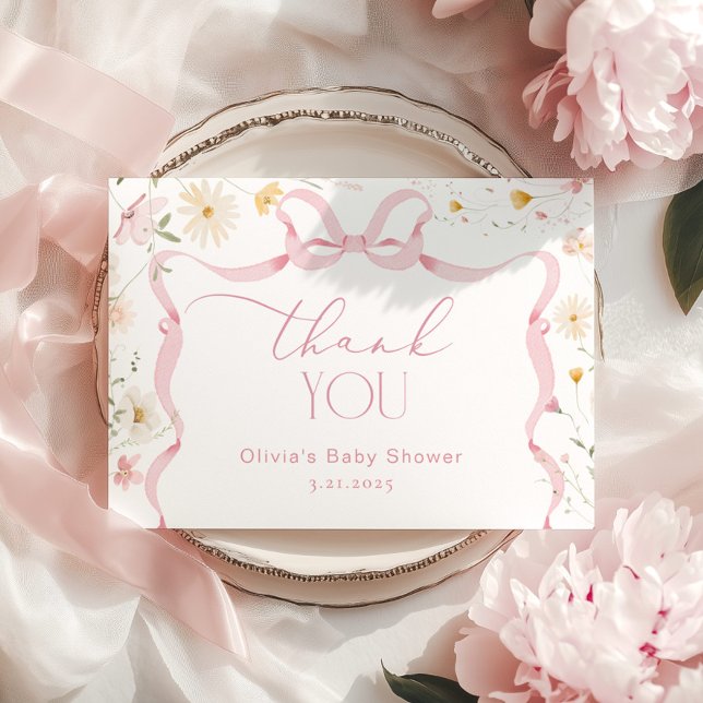 Wildflower Ribbon Bow frame Baby shower Thank you Card (Creator Uploaded)