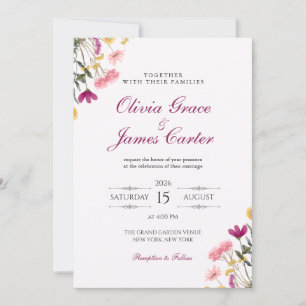 Wildflower Romance Wedding Invitation Pink Flora