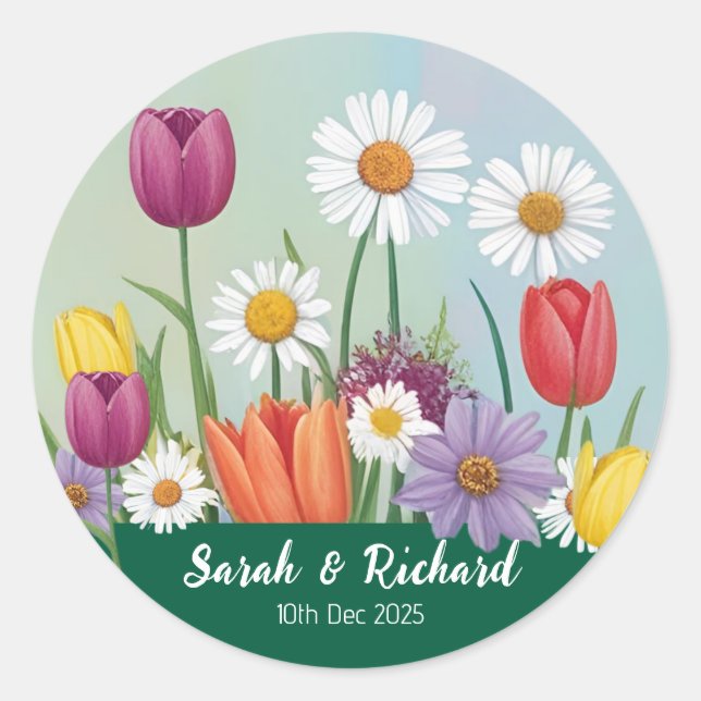 Wildflower Romantic Garden Spring Wedding Classic Round Sticker (Front)