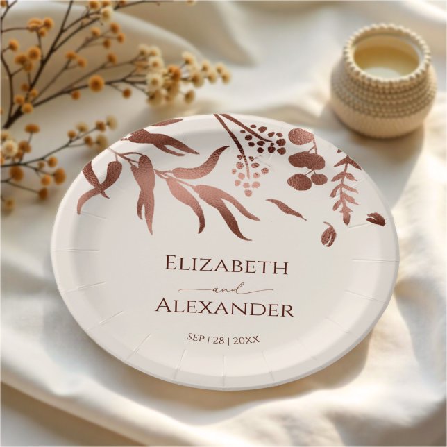 Wildflower Rose Gold Foil Wedding Paper Plate (Creator Uploaded)