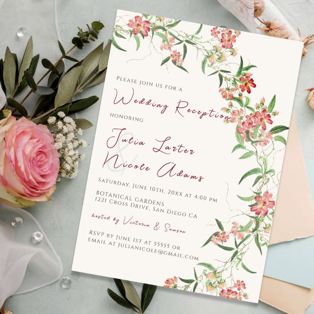 Wildflower Rose Spring Garland Wedding Reception Invitation (Creator Uploaded)