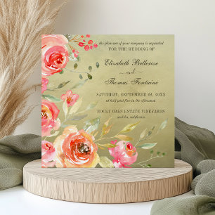 Wildflower Rose Watercolor Wedding Invitation