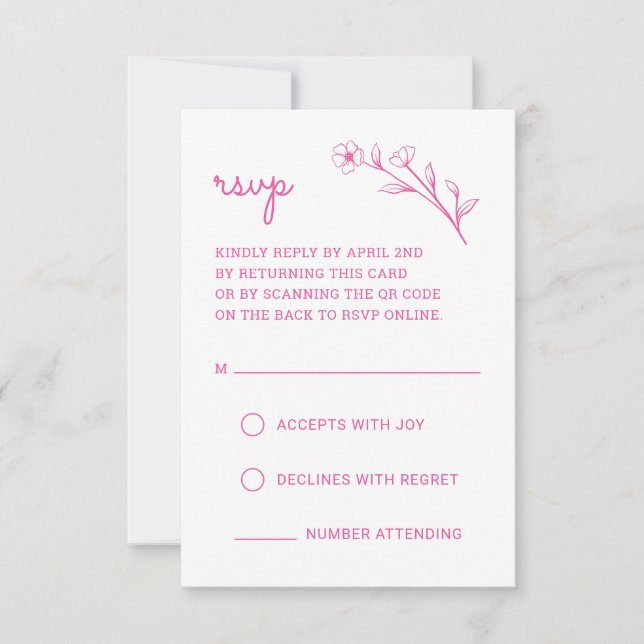Wildflower RSVP Card with QR Code in Hot Pink (Front)