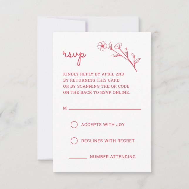 Wildflower RSVP Card with QR Code in Rose Red (Front)