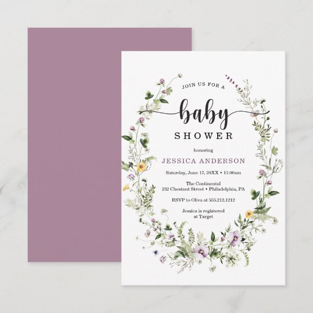 Wildflower Rustic Baby Shower Invitation Card (Front/Back)