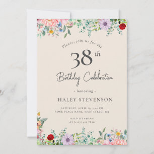 Wildflower Rustic Boho 38th Birthday Simple Beige Invitation