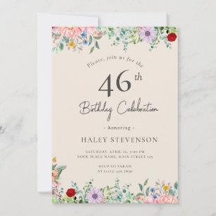Wildflower Rustic Boho 46th Birthday Simple Beige Invitation