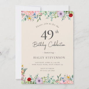Wildflower Rustic Boho 49th Birthday Simple Beige Invitation