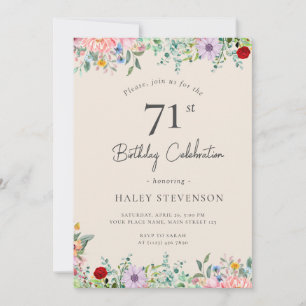 Wildflower Rustic Boho 71st Birthday Simple Beige Invitation