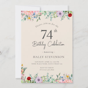 Wildflower Rustic Boho 74th Birthday Simple Beige Invitation