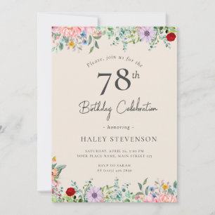 Wildflower Rustic Boho 78th Birthday Simple Beige Invitation