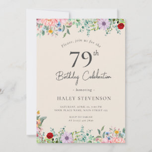 Wildflower Rustic Boho 79th Birthday Simple Beige Invitation