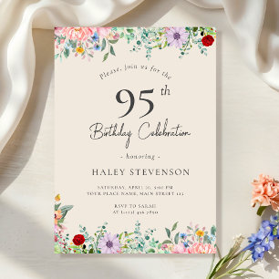 Wildflower Rustic Boho 95th Birthday Simple Beige Invitation