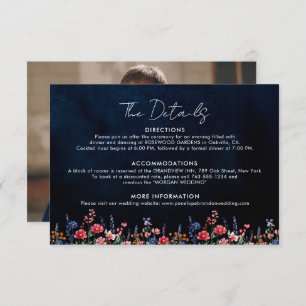 Wildflower Rustic Boho Floral Navy Wedding Details Enclosure Card