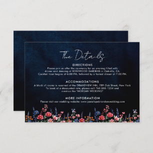 Wildflower Rustic Boho Floral Navy Wedding Details Enclosure Card