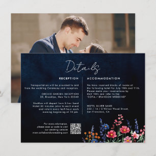 Wildflower Rustic Boho Floral Navy Wedding Details Enclosure Card