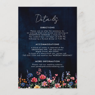 Wildflower Rustic Boho Floral Navy Wedding Details Enclosure Card