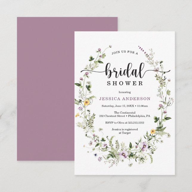 Wildflower Rustic Bridal Shower Invitation Card (Front/Back)