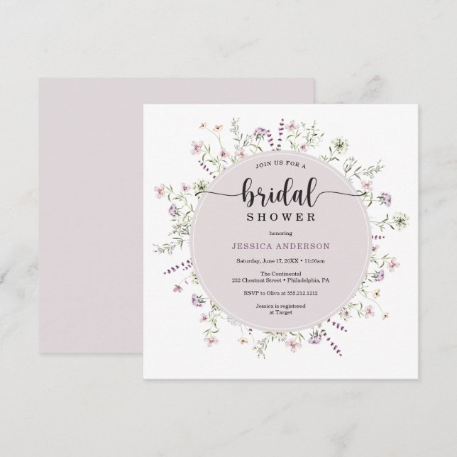 Wildflower Rustic Bridal Shower Invitation Card (Front/Back)