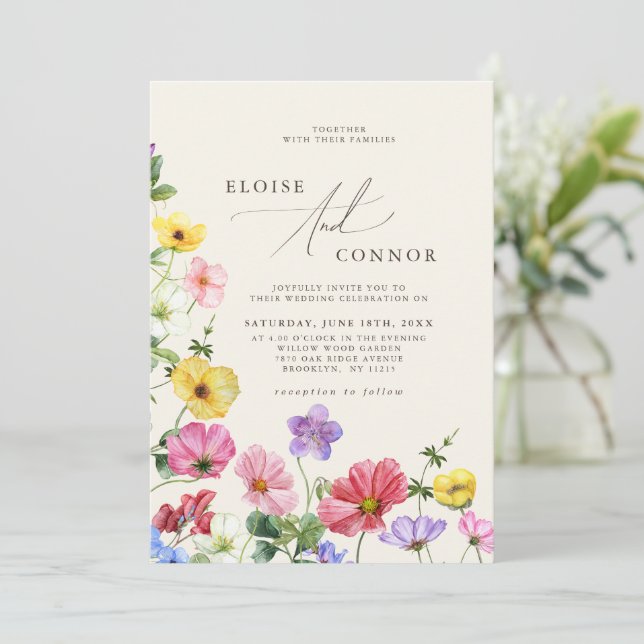 Wildflower Rustic Chic Boho Country Floral Wedding Invitation (Standing Front)