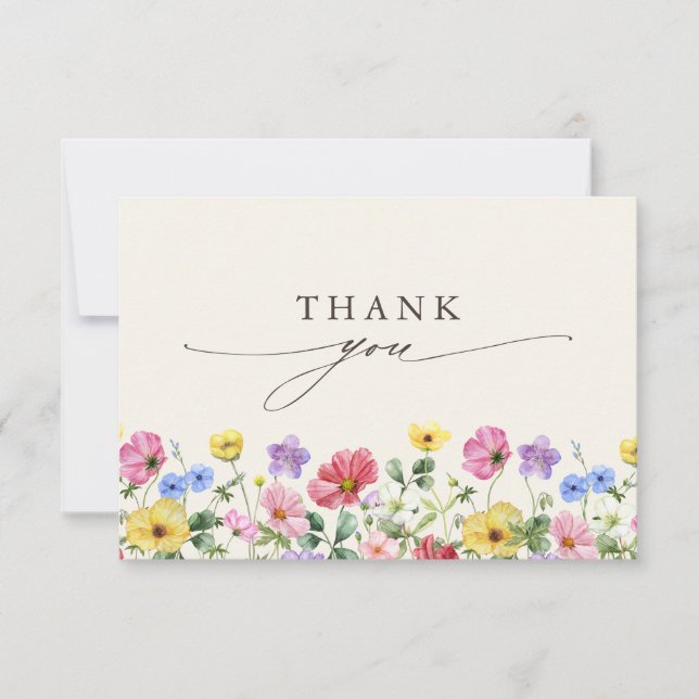 Wildflower Rustic Chic Boho Country Wedding Photo  Thank You Card (Front)