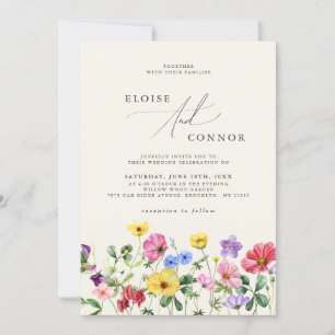 Wildflower Rustic Chic Boho Floral Details Wedding Invitation