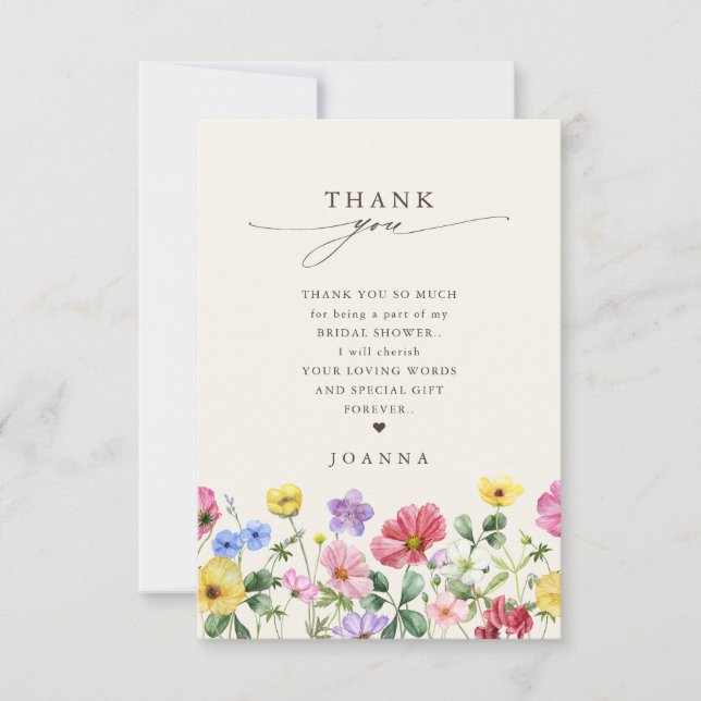 Wildflower Rustic Chic Floral Boho  Bridal Shower Thank You Card (Front)