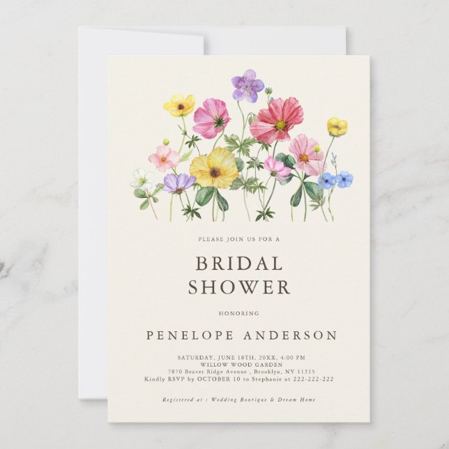Wildflower Rustic Chic Floral Boho C Bridal Shower Invitation (Front)
