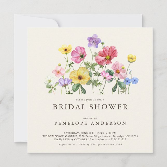 Wildflower Rustic Chic Floral Boho C Bridal Shower Invitation (Front)