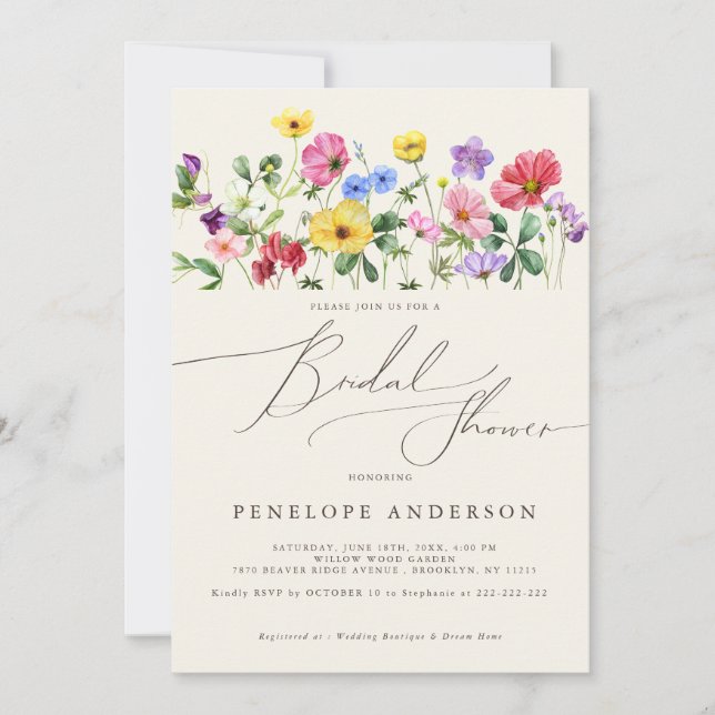 Wildflower Rustic Chic Floral Boho C Bridal Shower Invitation (Front)
