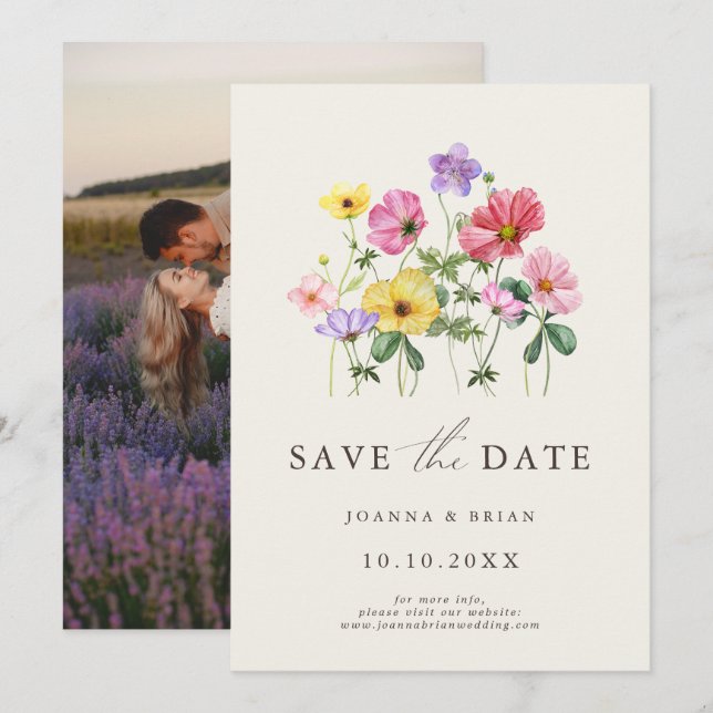 Wildflower Rustic Chic Floral Boho Country  Photo Save The Date (Front/Back)