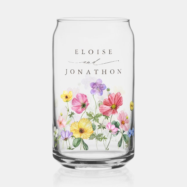 Wildflower Rustic Chic Floral Boho Country Wedding Can Glass (Front)