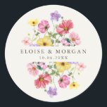 Wildflower Rustic Chic Floral Boho Country Wedding Classic Round Sticker<br><div class="desc">Celebrate your love story with this elegant floral wedding envelope seal stickers featuring a charming watercolor wild flower design and modern calligraphy script. Perfect for a garden wedding, outdoor ceremony, or rustic boho celebration, this design blends whimsical floral elements with timeless elegance. Ideal for summer or spring weddings, the vibrant...</div>