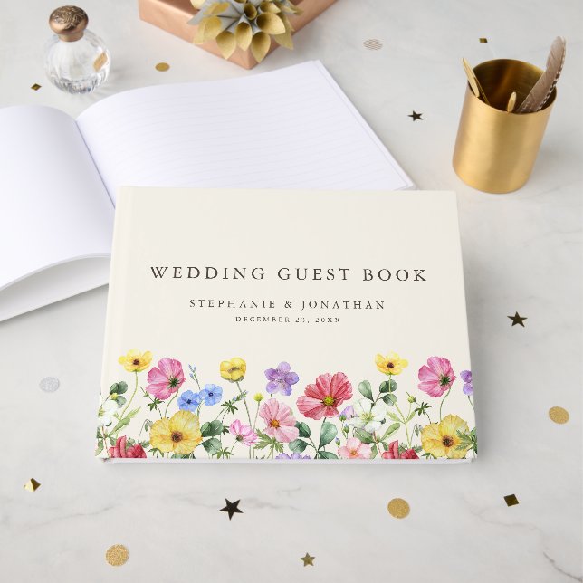 Wildflower Rustic Chic Floral Boho Country Wedding Guest Book (Front Open)