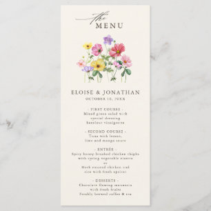 Wildflower Rustic Chic Floral Boho Country Wedding Menu