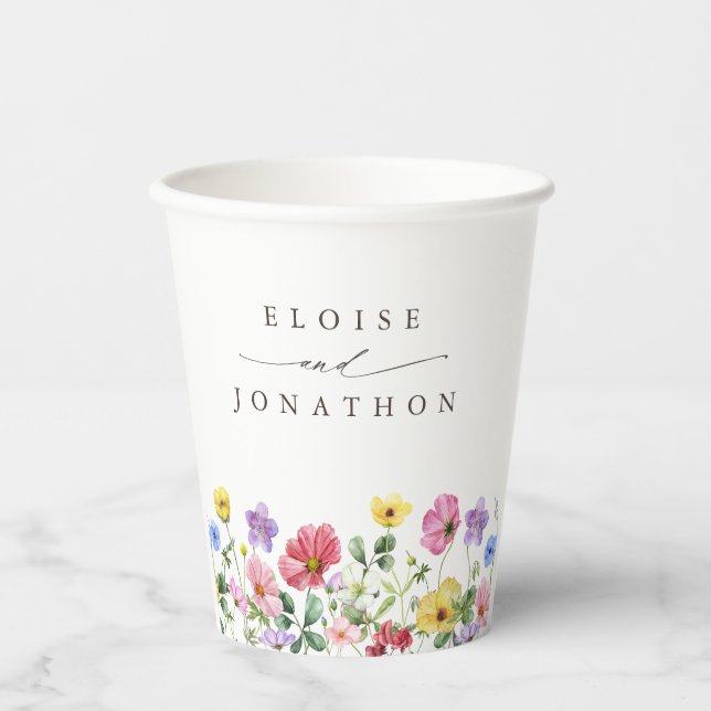 Wildflower Rustic Chic Floral Boho Country Wedding Paper Cups (Front)