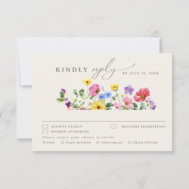 Wildflower Rustic Chic Floral Boho Country Wedding RSVP Card (Front)