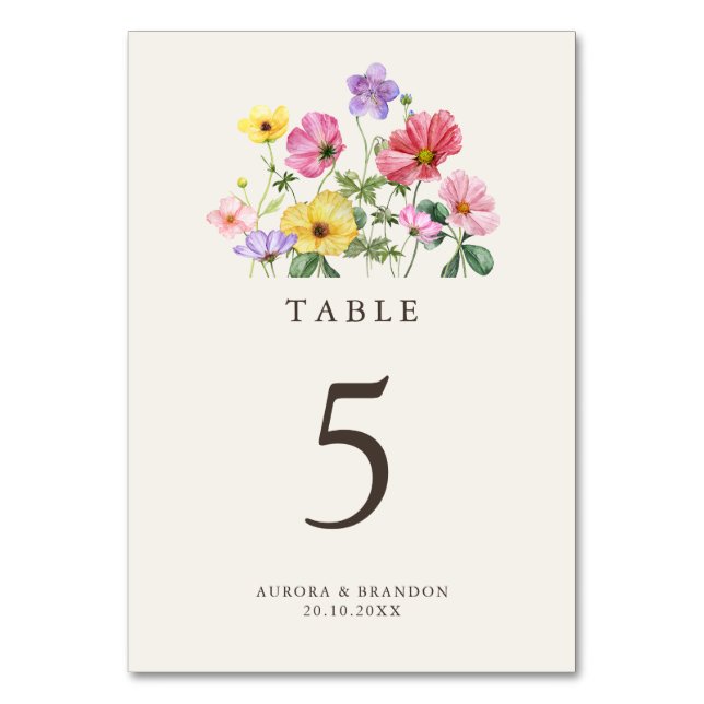 Wildflower Rustic Chic Floral Boho Country Wedding Table Number (Front)