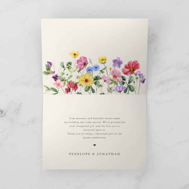 Wildflower Rustic Chic Floral Boho Country Wedding Thank You Card (Inside)