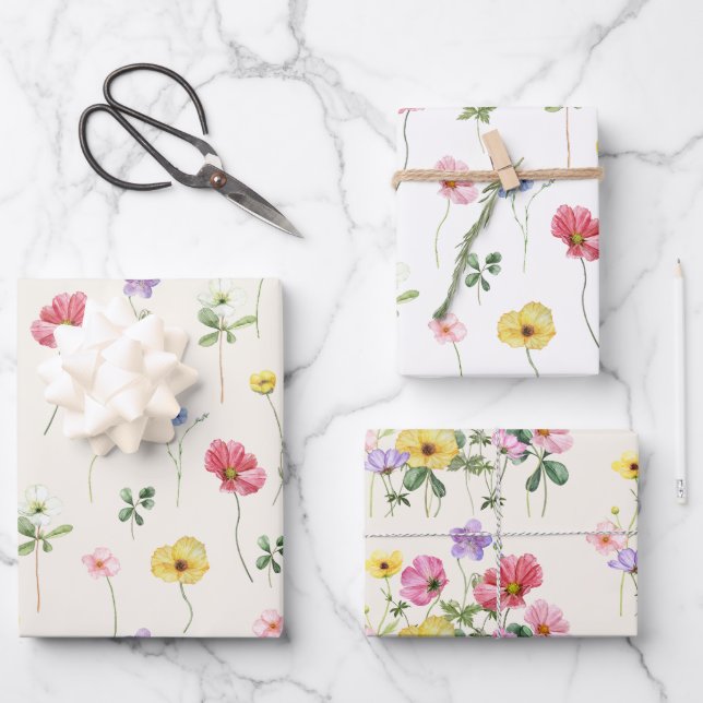 Wildflower Rustic Chic Floral Boho Country Wedding Wrapping Paper Sheet (Front)
