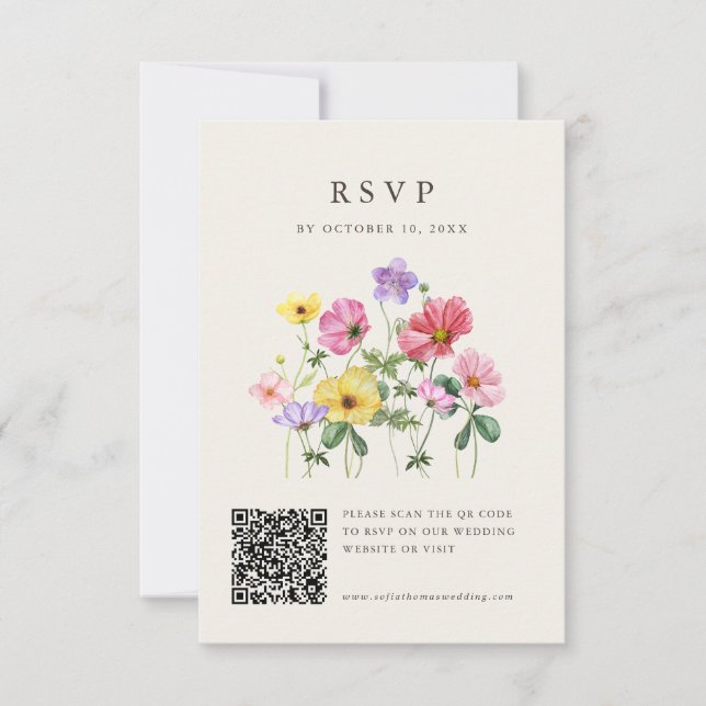 Wildflower Rustic Chic Floral Boho Photo QR Code RSVP Card (Front)
