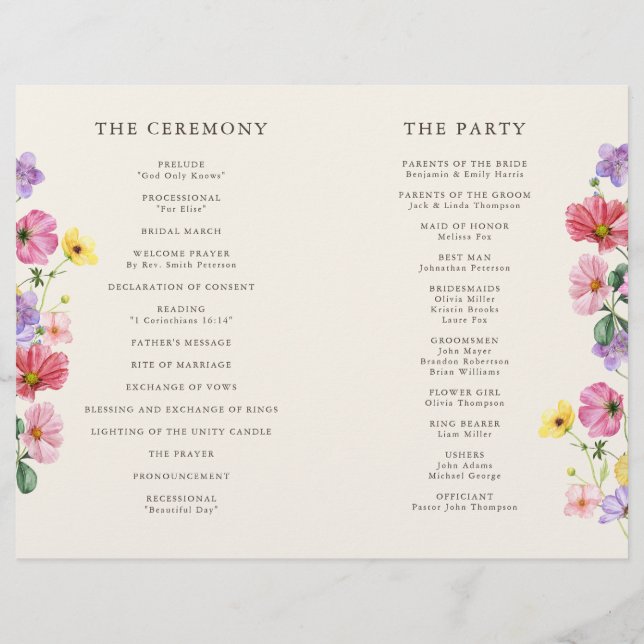 Wildflower Rustic Chic Floral Boho Wedding Program (Back)