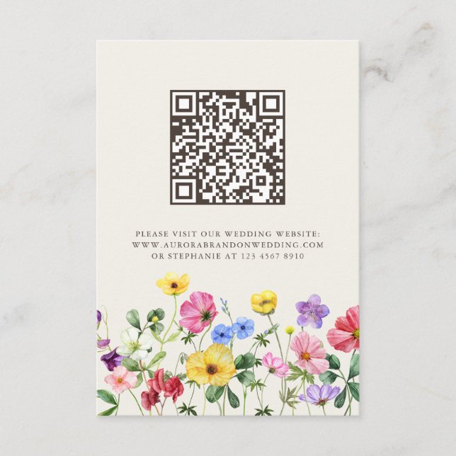 Wildflower Rustic Chic Floral Boho Wedding QR Code Enclosure Card (Front)
