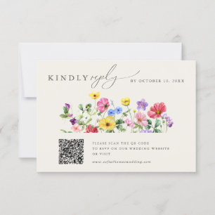 Wildflower Rustic Chic Floral Boho Wedding QR Code RSVP Card