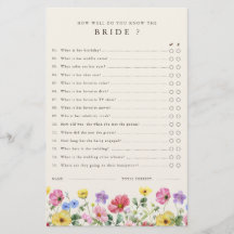 Wildflower Rustic Chic Floral Bridal Shower Game
